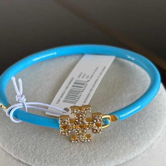 Tory Burch Kira Enamel Slider Bracelet in Light Blue/Gold  ⚜️Tory Burch Blue Enamel Bracelet with Gold and clear Crystals Embellishment ⚜️